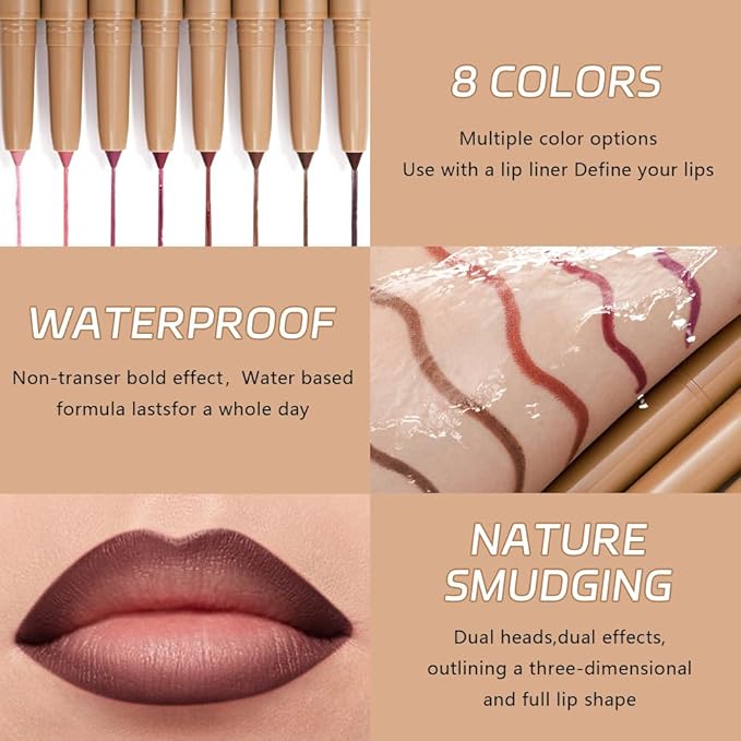 Maroon Matte Lip Liner Pencil, Plump Lip Liners Long-Lasting Creamy Formula, With Silicone Smudger for Define Contours & Sculpting Lip, Waterproof Non-Staining Crayon Lip Liner 08#