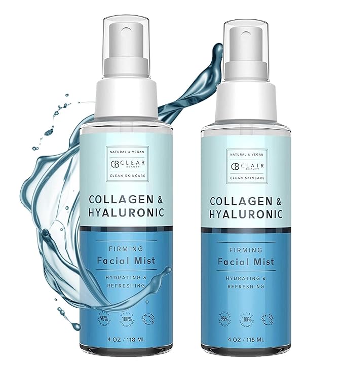 Clear Beauty Hyaluronic Acid & Collagen Face Mist - Dermatologist Tested, Moisturizes & Tones Skin, Anti-Aging, Natural Ingredients, Cruelty-Free Korean Skin Care - All Skin Types - 4 OZ (2 Pack)