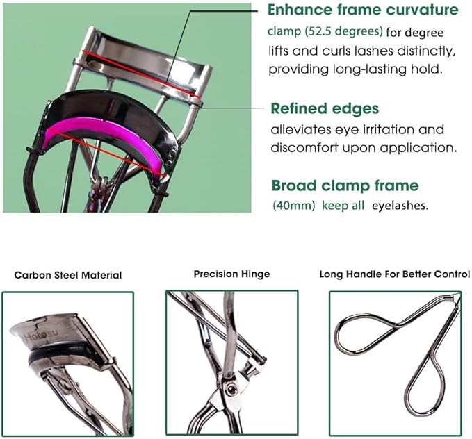 Stainless Steel Eyelash Curlers, Professional Lash Curler for Long-Lasting Lift | Gentle Eye Lash Curler for Hooded Eyes | Stainless Steel Ergonomic Design for Natural Curl (Black)