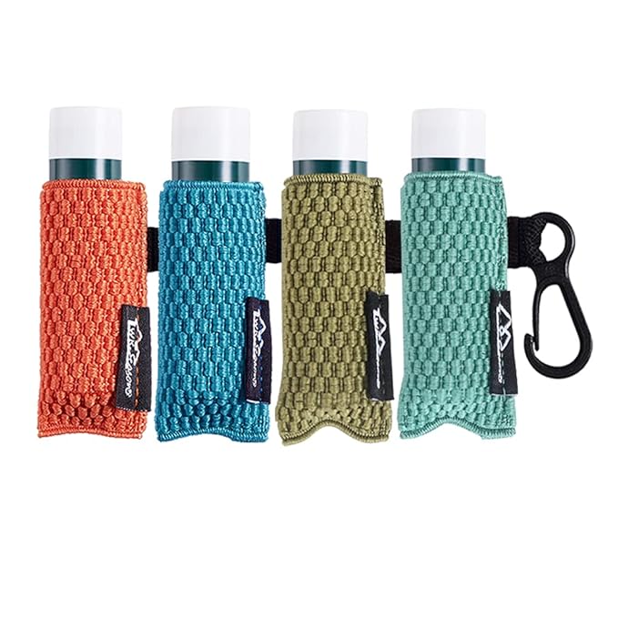 WKieason Lip Balm Holder Sleeve with Keychain Clip-on Lipstick Sleeve Holder Tight-knit Elastic Holder Pack of 4 (Orange/Blue/Olive/Green)