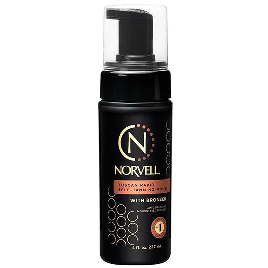 Norvell Tuscan Rapid Self-Tanning Mousse, 4 fl. oz., with Bronzer, Coconut Paradise Scent – Self-Tanner Foam with Natural Sun-Kissed Glow – Anti-Aging Tanning Foam for Smooth, Hydrated, Radiant Skin