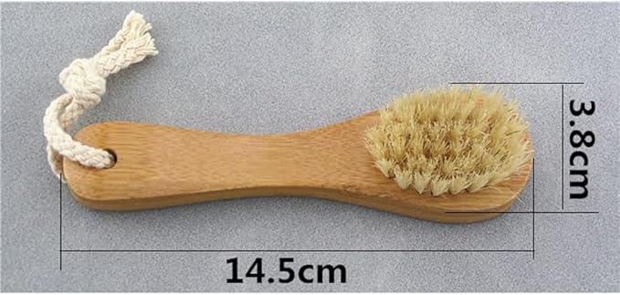 2 Pack 5.7" Bamboo Handle Dry Facial Cleansing Brush with Natural Boar Bristles, Face Brush Cleanser Skin Care Exfoliating Brush Scrubber.