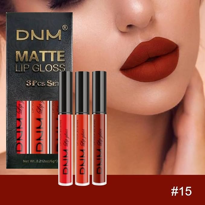 evpct 3Pcs Dark Ruby Fire Red Matte Liquid Lipstick Lip Stain Lipgloss sets for Women 24 Hour Red Matte Lipstick Long Lasting Smudge Proof