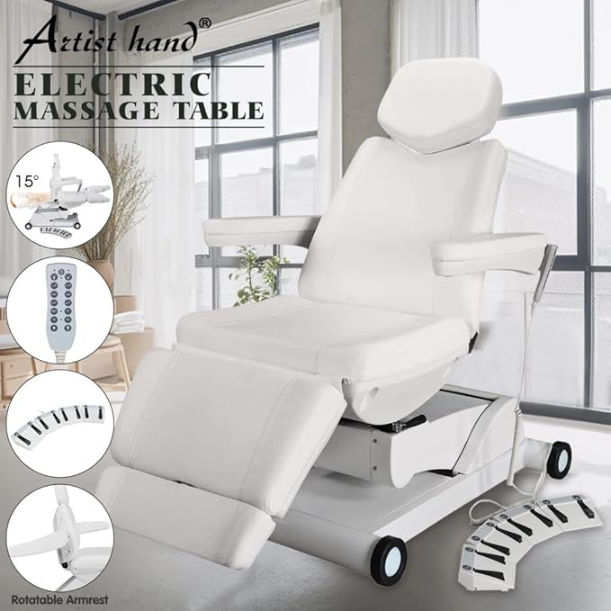 Artist hand 4 Motors Aesthetic Chair Dual Control Full Electrical Medical Facial Beds for Esthetician Beauty Bed Foldable Leg Cushion Podiatry Doctors Chair