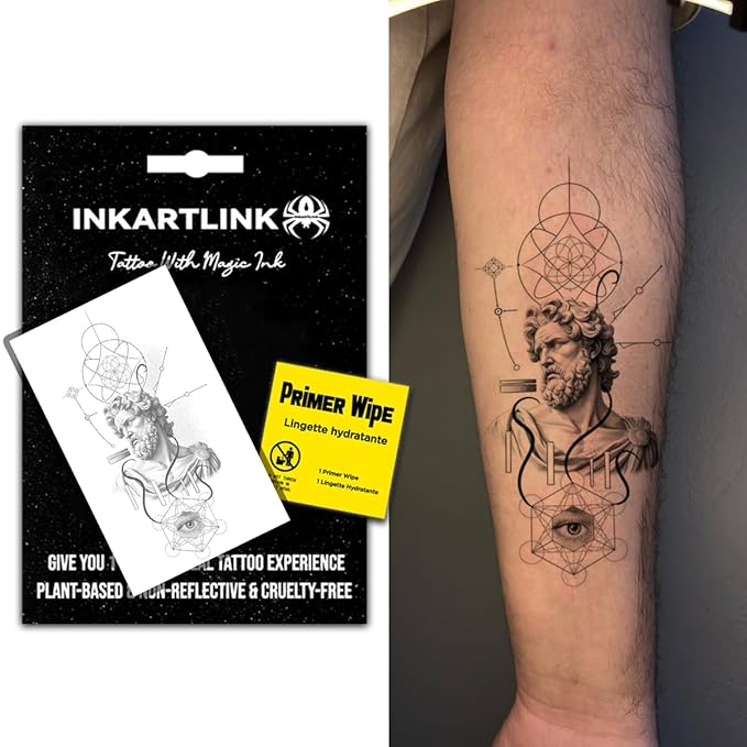 INKARTLINK Semi Permanent Tattoo, beautiful and realistic design, fun tattoo experience,non-reflective, waterproof (Greek geometric creative tattoo 1）