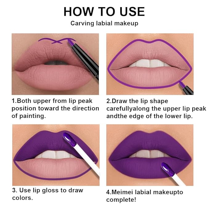 3Pcs 2 in 1 Lavender Dark Violet Purple Matte Lip Liner and Liquid Lipstick Stain Makeup Set for women, Long Lasting Smudge Proof Lip Tint Matte Finish Lip Gloss for All-Day Color Hold, Set24