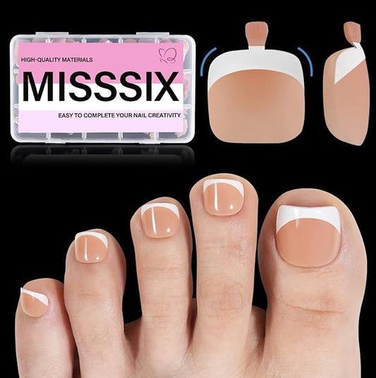 Misssix French Tip Press on Toe Nails, 150Pcs French Square Toe Nail Tips Brown White, Soft Gel False Toenail, Acrylic Soak off Fake Toe Nails for Women Nail Art DIY 15 Sizes