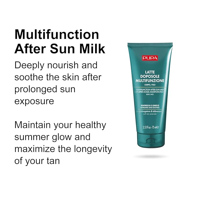 Pupa Milano Multifunction After Sun Milk Body And Face Cream - Fast-Absorbing - Quenches The Skin, Restoring The Perfect Hydro-Lipid Balance - Provides Relief And Prevents Peeling - 2.54 Oz
