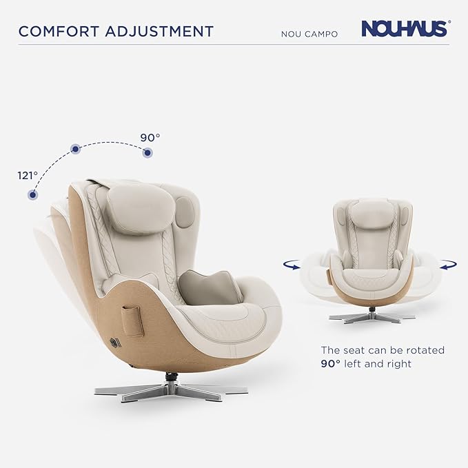 Nouhaus NOU Campo Heated Massage Chair,Full Body Massaging Zero-Gravity Leisure Recliner with Low-Noise 3D Massage and Dual Sound Systems Modern Massage Chairs (Elder White)