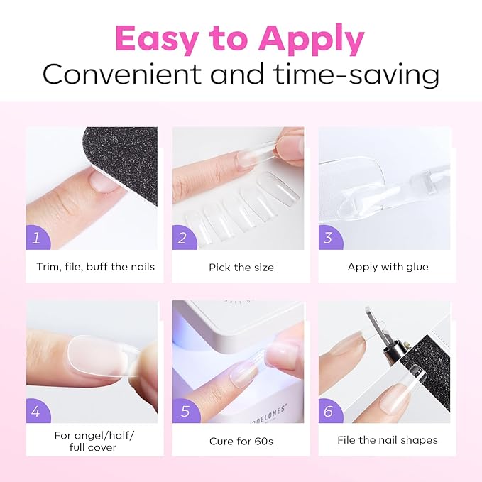 modelones Pointed Almond Nail Tips, Medium Pre-shaped Soft Gel Tips Fake Nails False Acrylic Clear Full Cover Press on Extension Gel Kit Manicure DIY at Home 216PCS 12Sizes