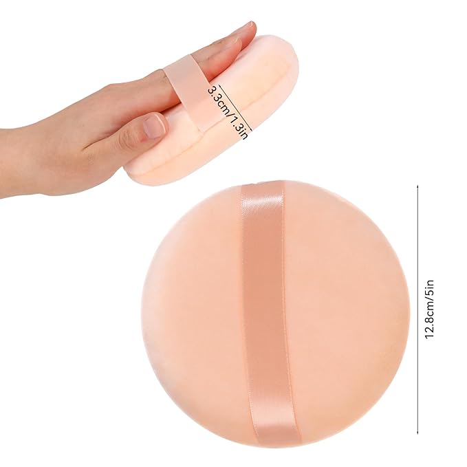 1 Pack 5 Inch Ultra Soft Washable Reusable Large Velour Loose Powder Puff Washable Round Sponge Puff for Face Body, Wet Dry Makeup Tool (skin color)