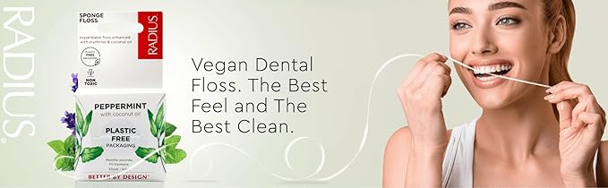 RADIUS Dental Floss, Sponge Floss, Vanilla Mint, 55 Yards, Vegan & Non-Toxic Oral Care Designed to Help Fight Plaque, Pack of 2