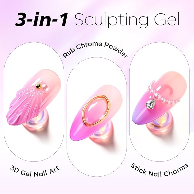 Makartt 3D Gel Nail Art for Sculpting: 3-in-1 Multi-Functional 15g Clear 3D Nail Gel for Molding & Painting Nails Designs, No Wipe Nail Glue for Rhinestones, Chrome Powder & DIY Manicure