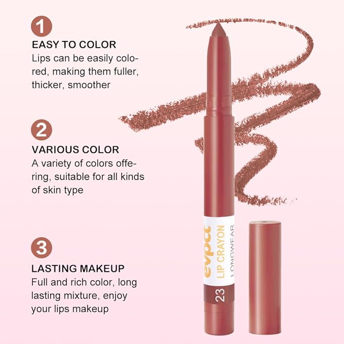 evpct Nude Fury Lip Liner Crayon Pencils Set for Women, Brown Matte Lip Stick Crayon Long Lasting, Lips Pencil Liner and Lipstick set, Lipliner Pencil, 24 Hour Long Wearing Lipstick Built-in Sharpener