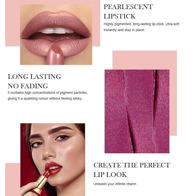 3Pcs Nude Pink Metallic Lipstick Lip Gloss for Women Set,Lightweight Shimmer Frosted Long Lasting Lipstick,Glitter Lip Stain Waterproof Smudge Proof 24 Hour Full Coverage Lip Makeup,Vegan（07,08,09)