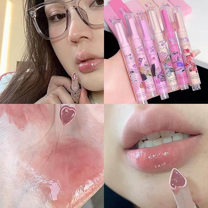 Petansy 6 Colors Jelly Lipstick Heart Shape Lipstick Set Plumping Serum Lip Balm Ultra Hydrating Smooth Lip Gloss for Women Makeup