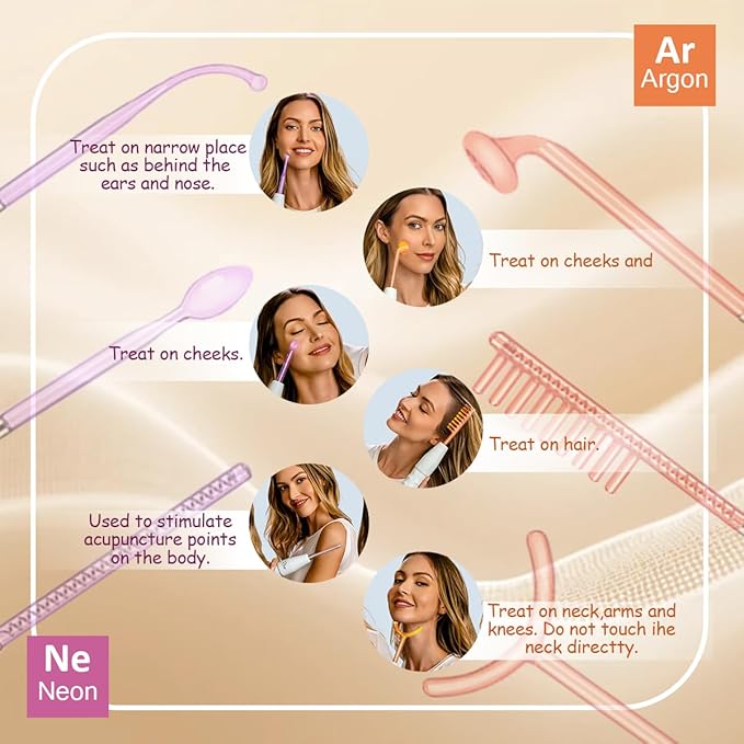 Skin Therapy Wand - Portable Skin Therapy Machine with 6 Glass Tubes - Clarifying - Skin Tightening & Radiance - Wrinkle Reducing