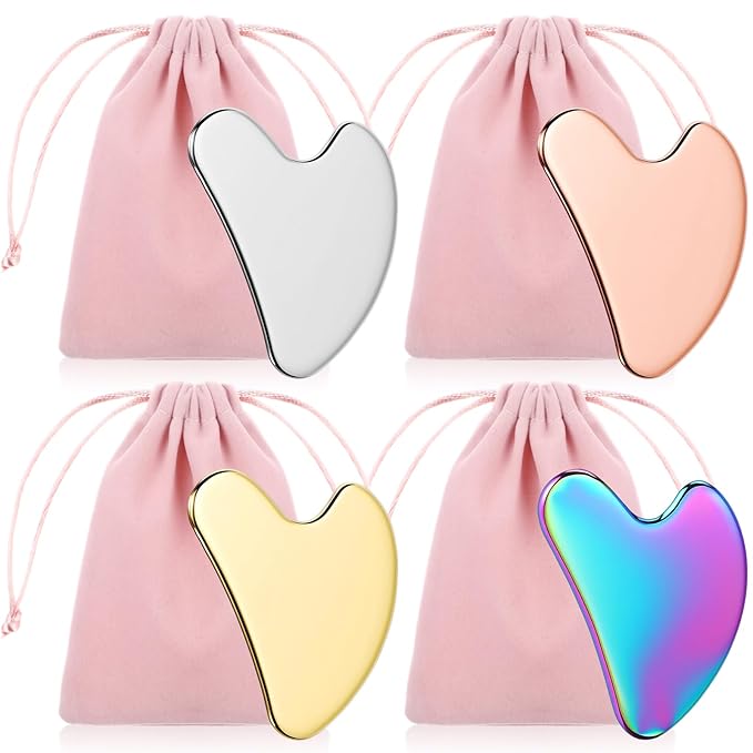 Demissle 4 Pcs 304 Stainless Steel Gua Sha Facial Tools Metal Guasha Tool for Face Tighten Skin Massage Beauty Tool for Women Body Eyes Neck Leg Arm