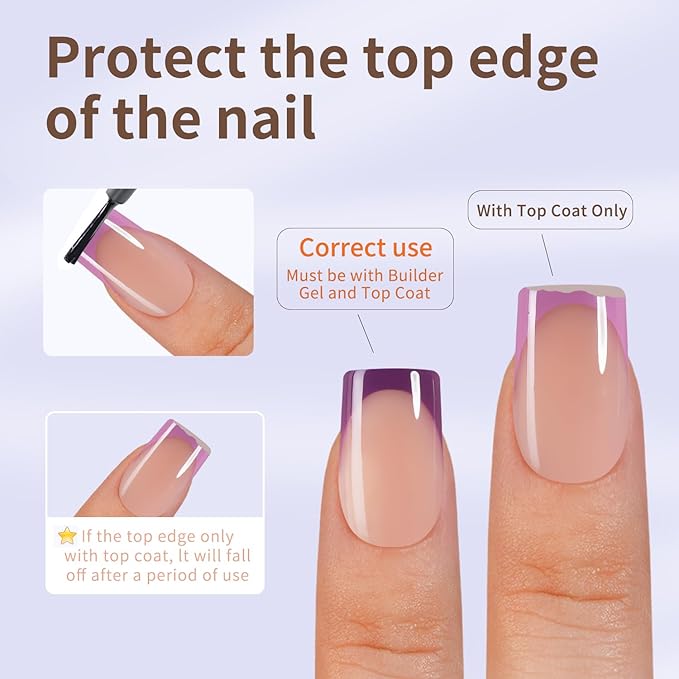 Misssix French Gel Nail Tips, 160Pcs Purple French Tip Press on Nails Short Square, No Need to File Tips Pre-lasting, Fake Nails for Nail Art DIY 16 Sizes