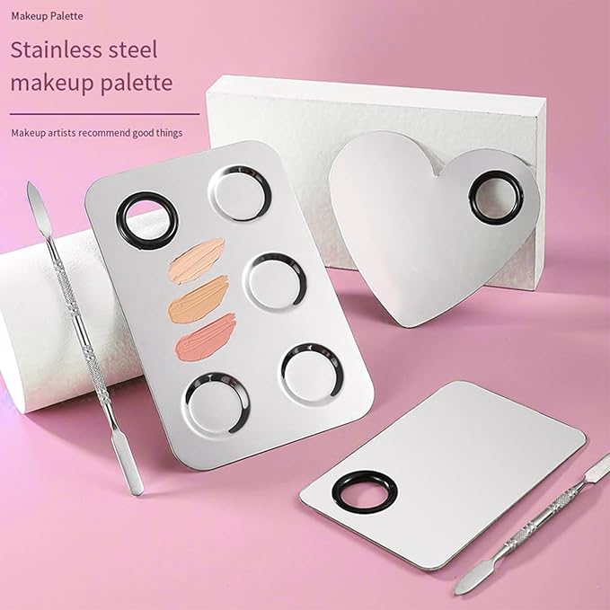 Makeup Mixing Palette, KissDate Makeup Spatula Palette with Foundation Spatula, Stainless Steel Makeup MixingTray Nail Art Palette Foundation Mixing Tray Cosmetic Spatula Makeup Palette Makeup Mixer