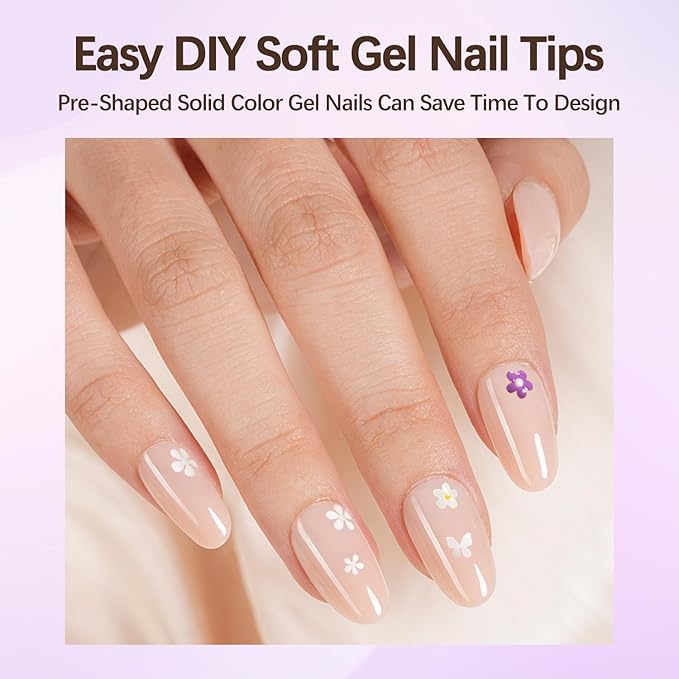 Short Oval Press On Nails, 5 Colors Pre-Lasting Soft Gel Nails Tips, 150Pcs Natural Fake Nails for Nail Art DIY 15 Sizes