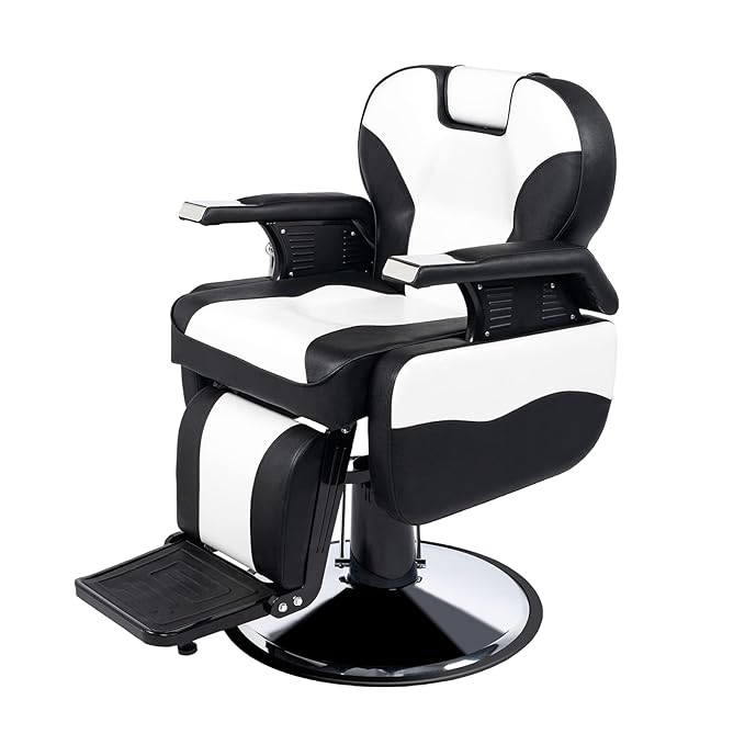 OmySalon All Purpose Hydraulic Barber Chair Recline 360 Degree Swivel Height Adjustable Heavy Duty Hairdresser Chair Beauty Salon Spa Tattoo Styling Barbershop Equipment Black & White