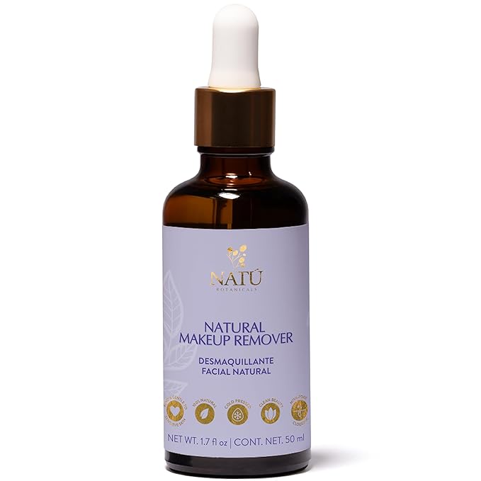 NATÚ BOTANICALS Natural Makeup Remover Oil – Non-Greasy Gentle Cleanser, Lip & Eye Makeup Remover - Nourishing & Hydrating Cleansing Oil for Face Leaving Skin Soft & Radiant - Clean & Natural