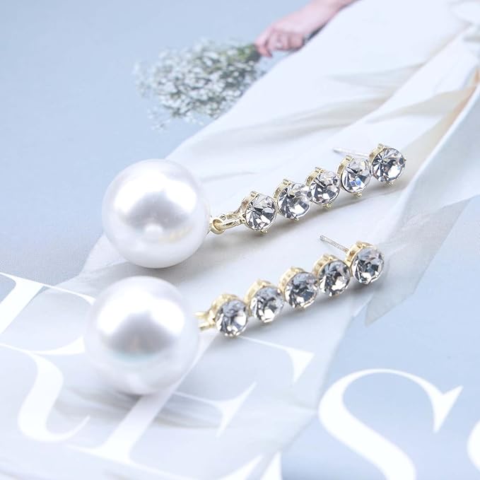 Vintage Pearl Drop Earring Gold Rhinestone Diamond Stud