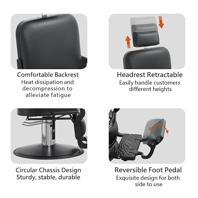 Barber Chair Hair Salon Chair,Heavy Duty 700 LBS, for Hair Stylist Barber Beauty Tattoo Massage(Black Square)