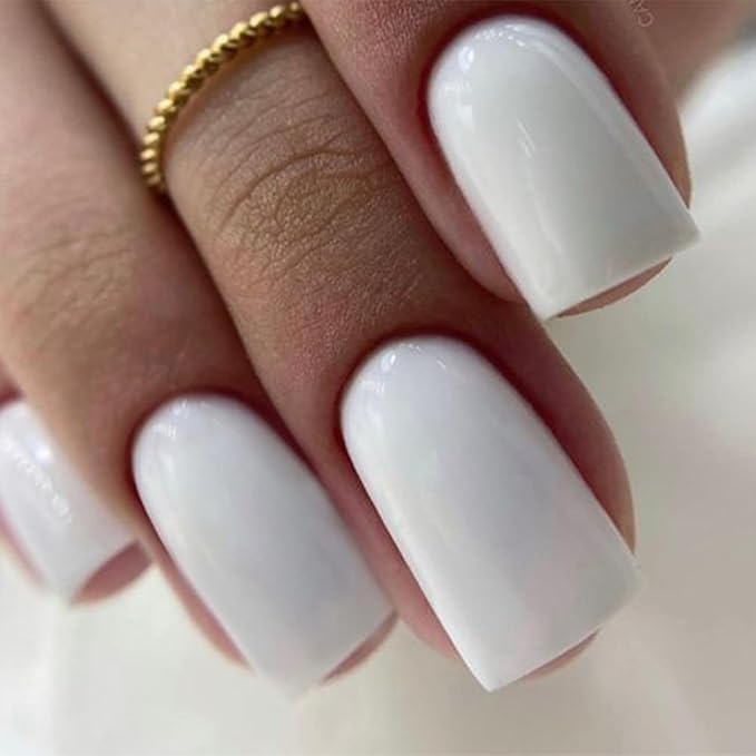 Modelones Pure White Press on Nails for Women, Short Square Fake Nails, Reusable Nail Kit with Nail Glue Adhesive Tabs Mini Nail File, Christmas Nails Press Ons 32Pcs16 Sizes, Women Girl Gift