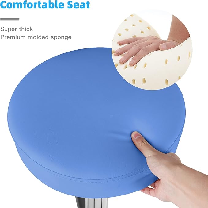 Rolling Stool with Wheels 400lbs Weight Capacity,Heavy Duty Lash Chair Adjustable for Tatoo Lab Massage Salon Spa Drafting Nail Teach,360 Swivel,Leather,Thick Seat Padding (Blue)