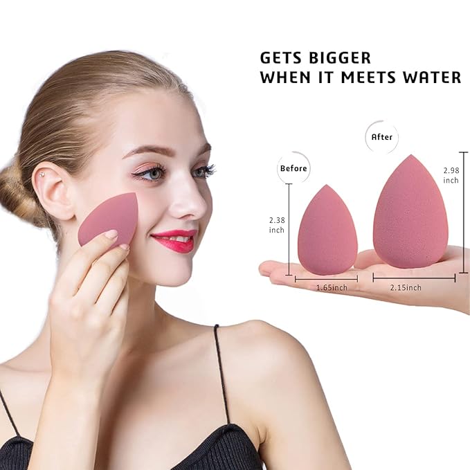 Makeup Sponges Set - Beauty sponges Blending Blenders with 1 Holder and Egg Case, Flawless for Cream, Powder and Liquid (Pink, 4Pcs+1Holder+ case)