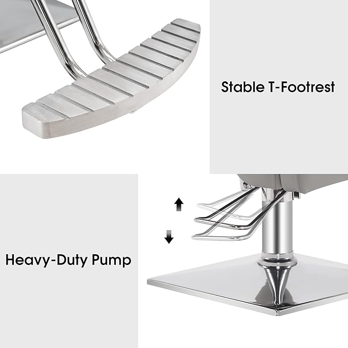 BarberPub Classic Recline Hydraulic Barber Chair Salon Spa Chair Hair Styling Beauty Equipment 3021 (Grey)