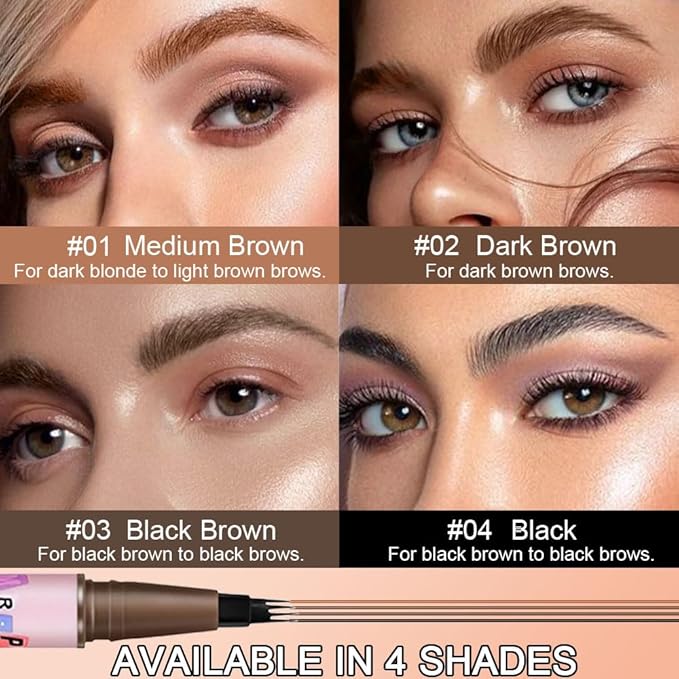 evpct 2Pcs Black Brown Magic Microblading Eyebrow Contouring Pen Brow Pencil with Hair Like Strokes, 4 Tipped Precise Brow Pencil with Brush Micro-Fork Tips Applicator Natural Looking Brows