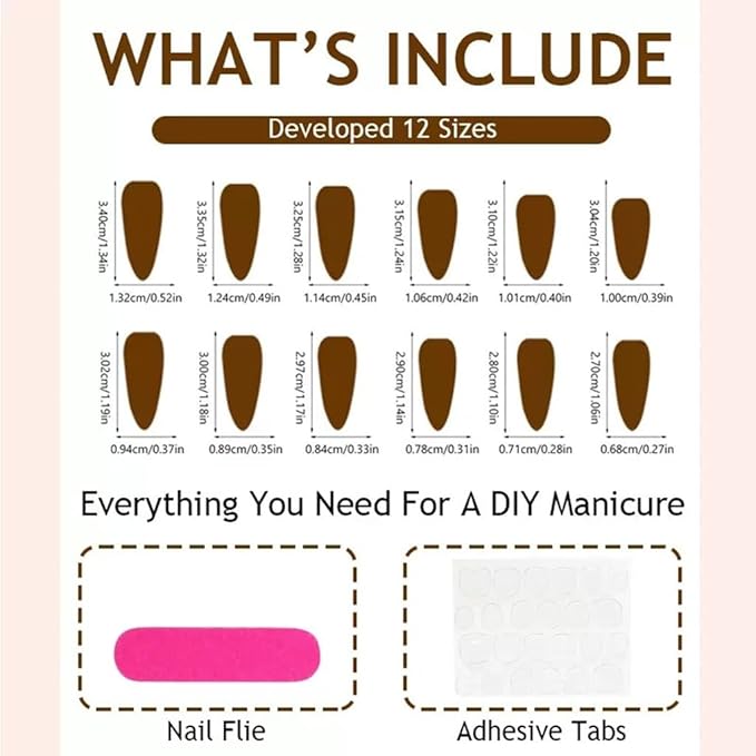 Stiletto Press on Nails Long Fake Nails French Tip with Brown Ombre Gold Starburst Design Glue on Glossy Acrylic Full Cover Stick on False Nails for Women 24 Pcs