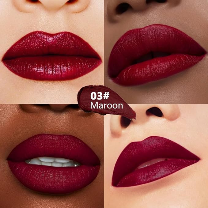 Bright Red Colored Matte Lipstick for Women - Lip Crayon & Face Paint Stick, Smooth Pigmented Everyday Wear, Younger-Looking Lip Gloss Makeup, Lápiz labial mate color vino para mujer 03
