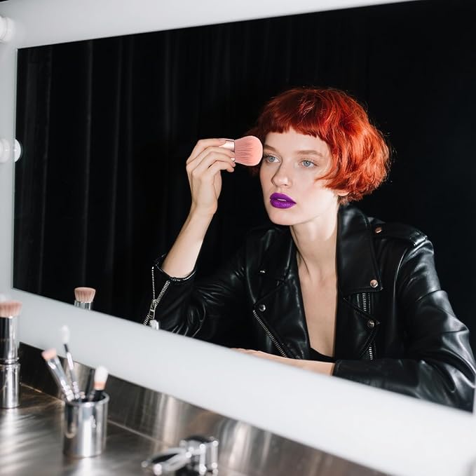 2-Piece Luxury Kabuki Brush Set for Body & Face - Extra Large Fluffy Makeup Brush for Self Tanner, Foundation & Loose Powder, Back Lotion Applicator, Super Soft Bristles (Rose Gold with Gift Box)