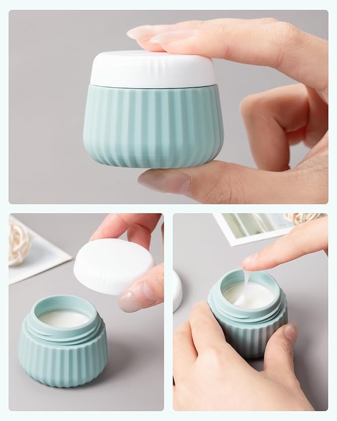 Travel Containers for Toiletries 4 Pack, TSA Approved Travel Size Toiletries, Travel Size Containers, With Clear Bag Leak Proof Silicone Jars, Travel Essentials Creams Jars Carrying Small Items