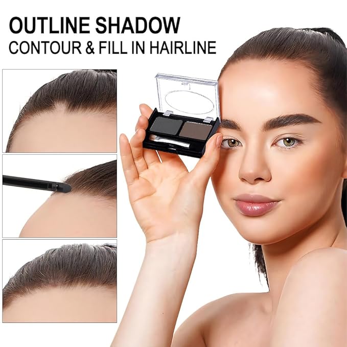 Eyebrow Powder Dark Brown Black Kit,Eye Brow Powder for Women with Double-ended Eyebrow Brush,Long-Lasting Waterproof Two Colors Brow Filler Get Full Defined Natural Brows,Brown Eyebrow Powder Makeup