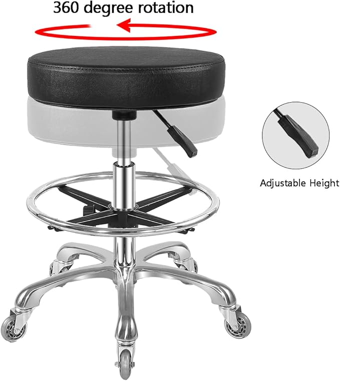 Rolling Stool with Wheels Heavy Duty Hydraulic for Shop Kitchen Work Lash Tattoo Lab Medical Guitar,Tattoo Artist Chair Lash Stool (Black,with Foot Rest)