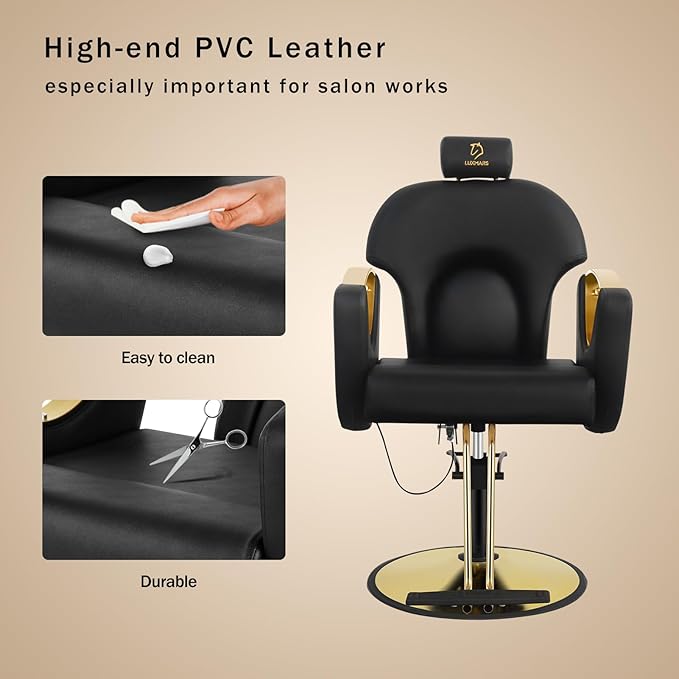 Barber Chair,Styling Chair|Adjustable Height Reclining Salon Chair, Barber Chair for Stylist with Removable Headrest,SPA Equipment for Barbershop,Beauty Salon,Spa (Black New)