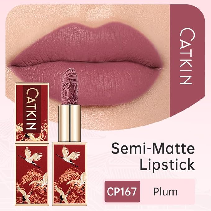 Catkin Lipstick Gift Set for Women, Full Coverage Velvet Semi-Matte Finish, Long Lasting Weightless with Hydrating Smooth Creamy Texture 0.13 oz x 3pcs