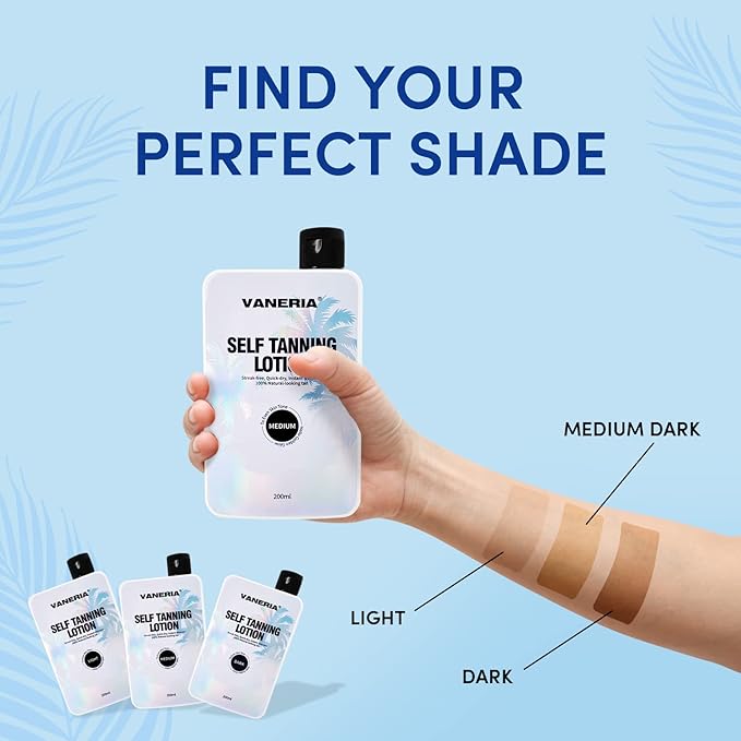 VANERIA Gradual Self Tanner Lotion,Sunless Tanning Lotion,Hydrating,Natural,Long Lasting,Light/Medium/Dark Bronze,Vegan and Cruelty Free.200ml (Dark)