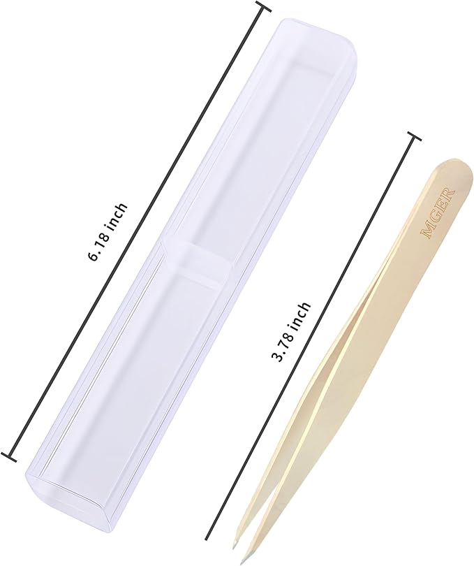 Pointed Tweezers for Women Facial Hair, Professional Stainless Steel Tweezers for Eyebrow, Chin Hair and Ingrown Hair Removal (Gold)