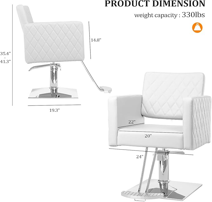 Salon Chair for Hair Stylist Wide Seat, Hydraulic Barber Chair with Aluminium Alloy Footrest, White Hair Salon Chair Styling Heavy Duty, Beauty Spa Cosmetology Shampoo Hairdressing Equipment