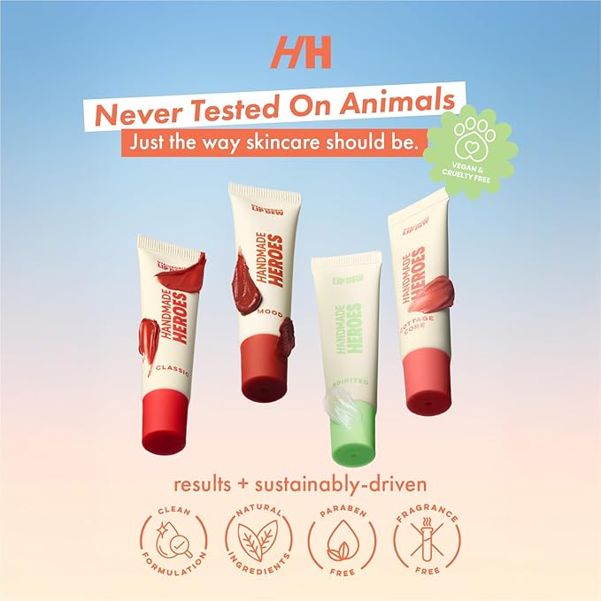 Handmade Heroes 100% Natural Vegan Tinted Lip Gloss with Hyaluronic Acid - Lightweight Moisturizing Soft Lipstick for Dry Lips - Spirited (Colorless)