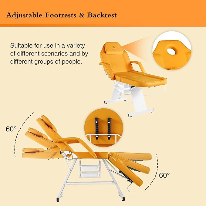 Facial Chair Massage Table 73in 3-Section Multipurpose Massage Bed Professional Tattoo Chair Salon Spa Equipment for Facial Spa Beauty Spa Salon Equipment-Orange