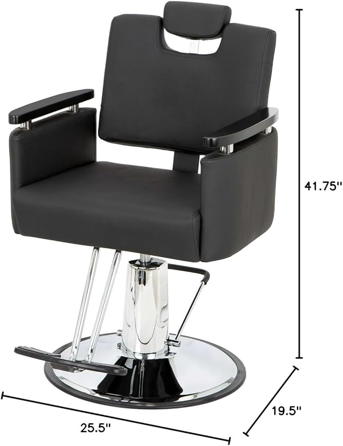 Buy-Rite Carlton Reclining All-Purpose Salon Chair - Professional Hydraulic Styling Chair for Hair, Barber, Shampoo, Threading, Waxing - Adjustable Headrest, 550 lb Lift, Black, YLG-166