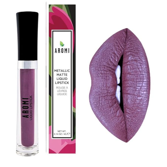 Aromi Metallic Liquid Lipstick | Long-lasting, Waterproof, Lip Color with Shimmery Finish, Vegan, Cruelty-free, Gluten and Paraben Free, Made in USA, Handmade (Vulgar Violet)