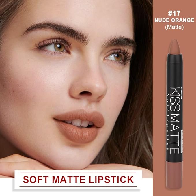 evpct 1Pcs Light Nude Brown Matte Lipstick and Lip Crayon Liner Pencil Set for Women Lip Stain Long Lasting Waterproof labiales mate magicos 24 horas originales pintalabios permanente 24 horas 17